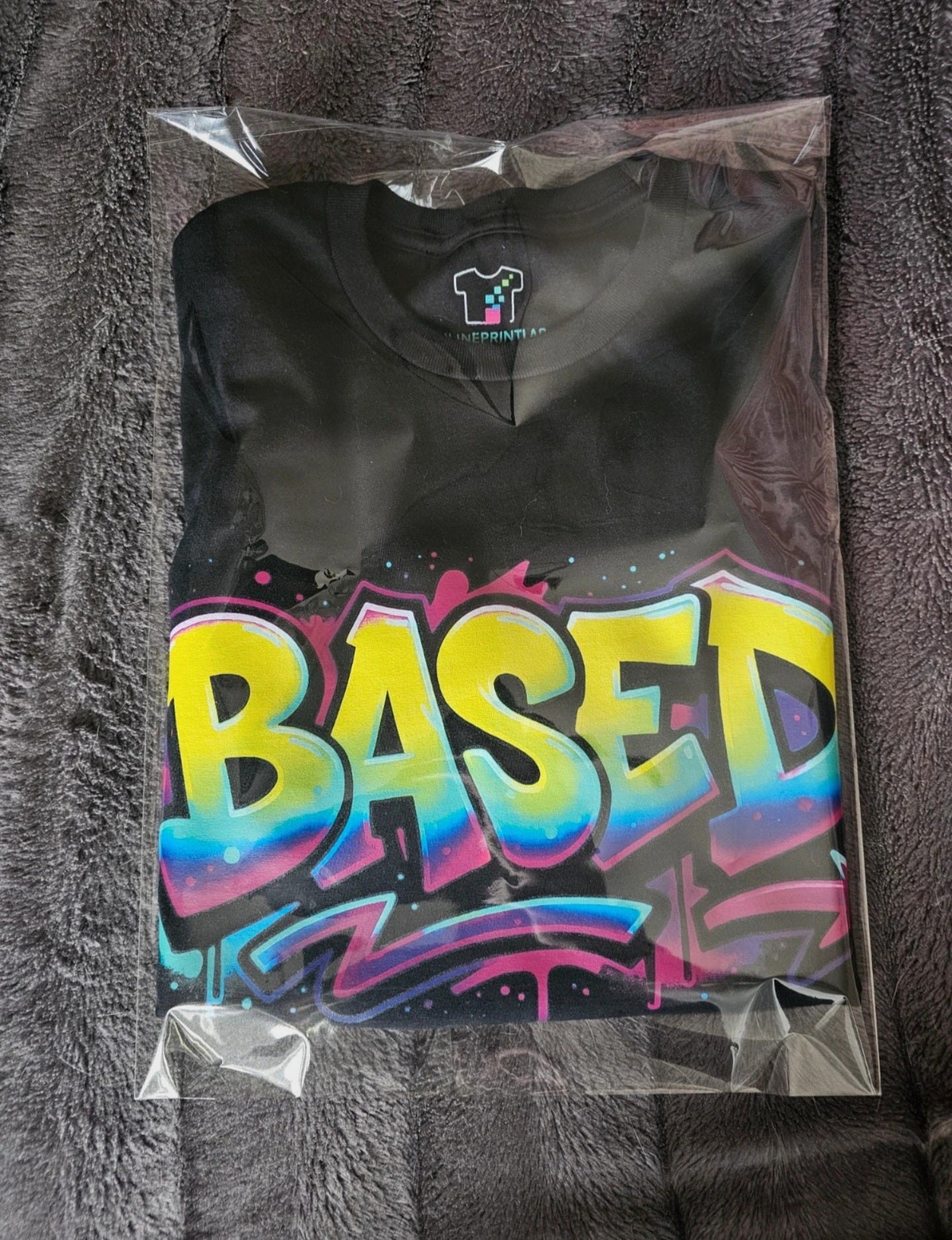 Black Graphic T-Shirt “Based” Graffiti Design