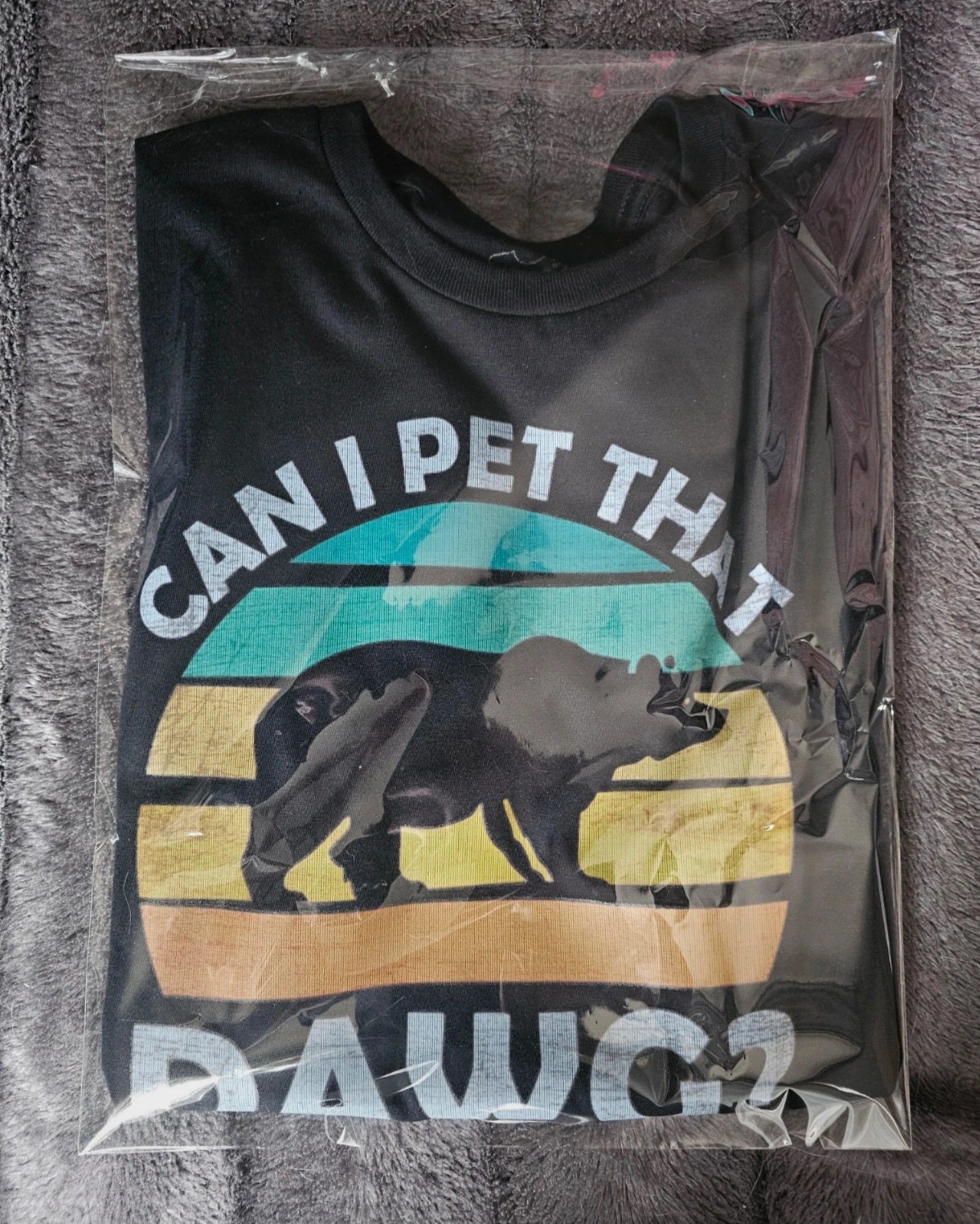 Black meme T-Shirt – Retro Bear Print “Can I Pet That Dawg "