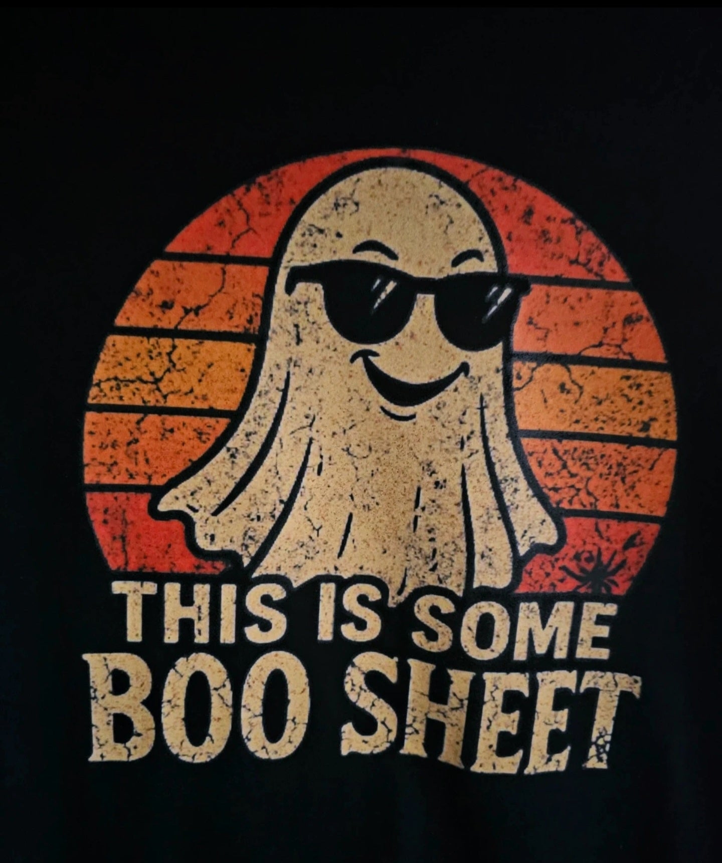 Halloween Black T-Shirt – Funny Ghost “This Is Some Boo Sheet” size M