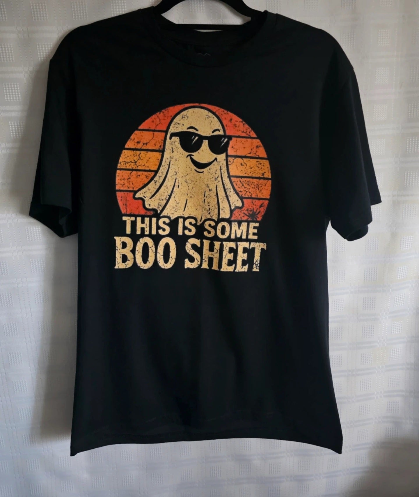 Halloween Black T-Shirt – Funny Ghost “This Is Some Boo Sheet” size M