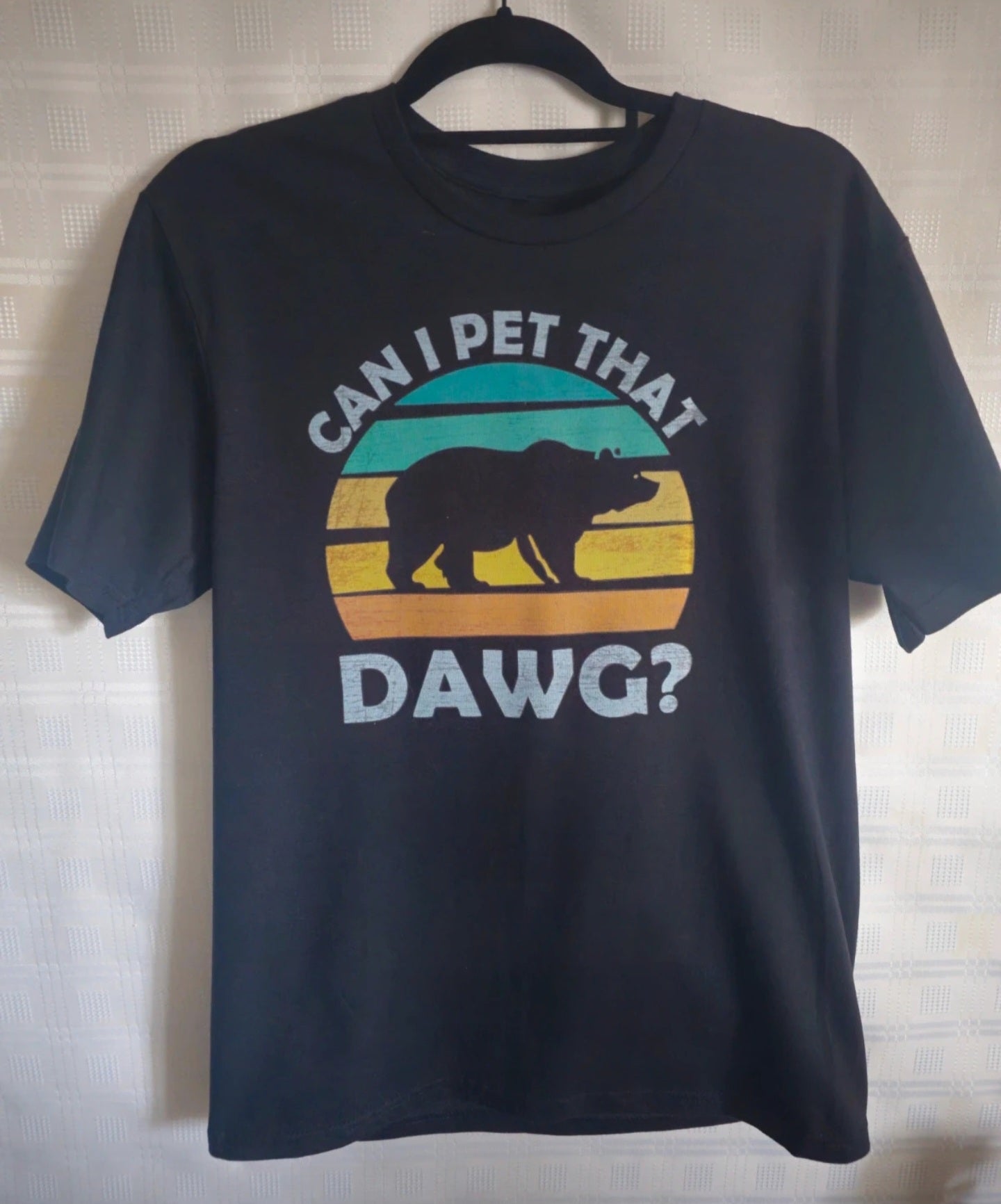 Black meme T-Shirt – Retro Bear Print “Can I Pet That Dawg "