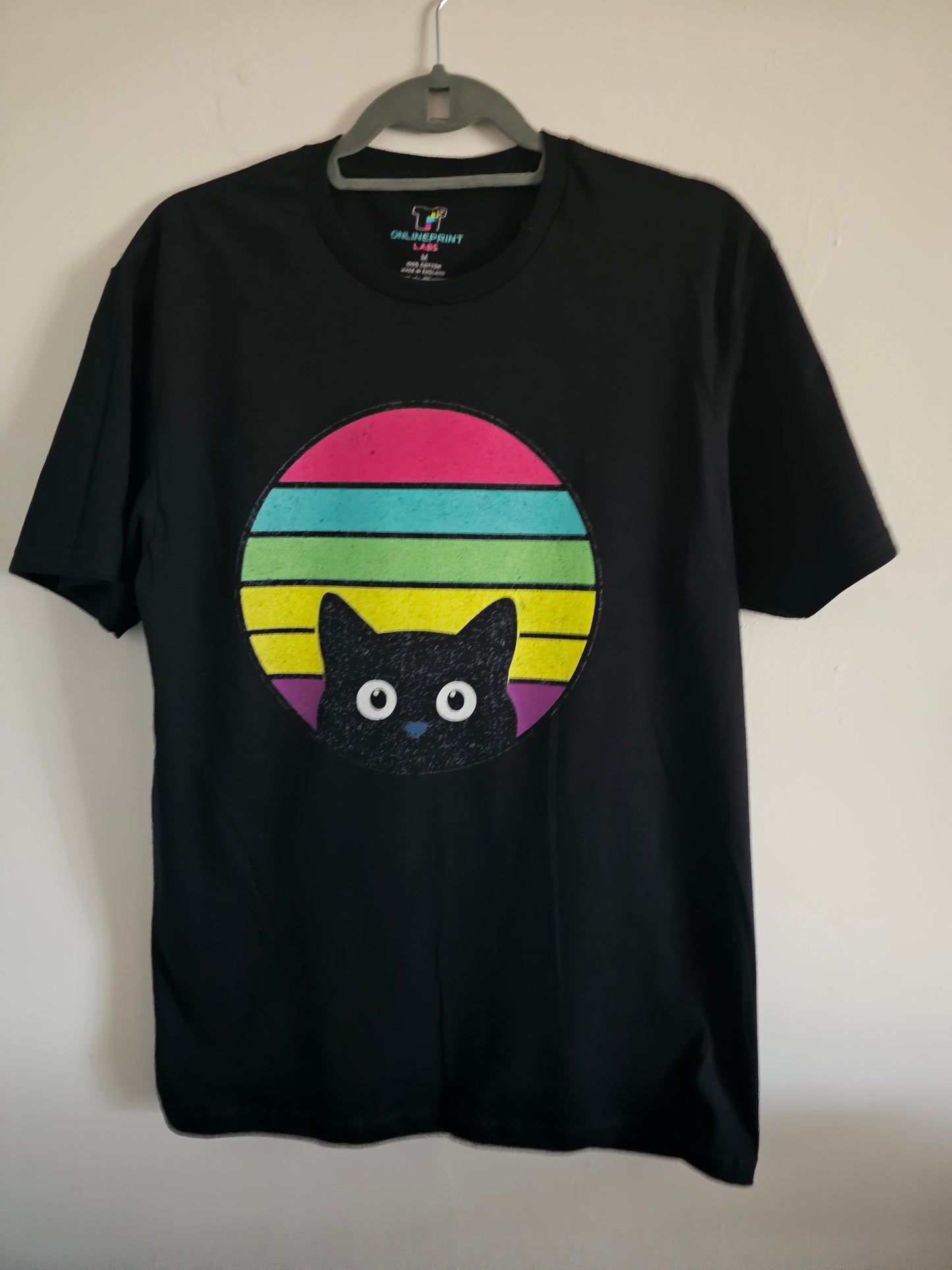 Retro Black Cat T-Shirt | Cute Kawaii Cat , Colourful Vaporwave Style Cat Lover Shirt
