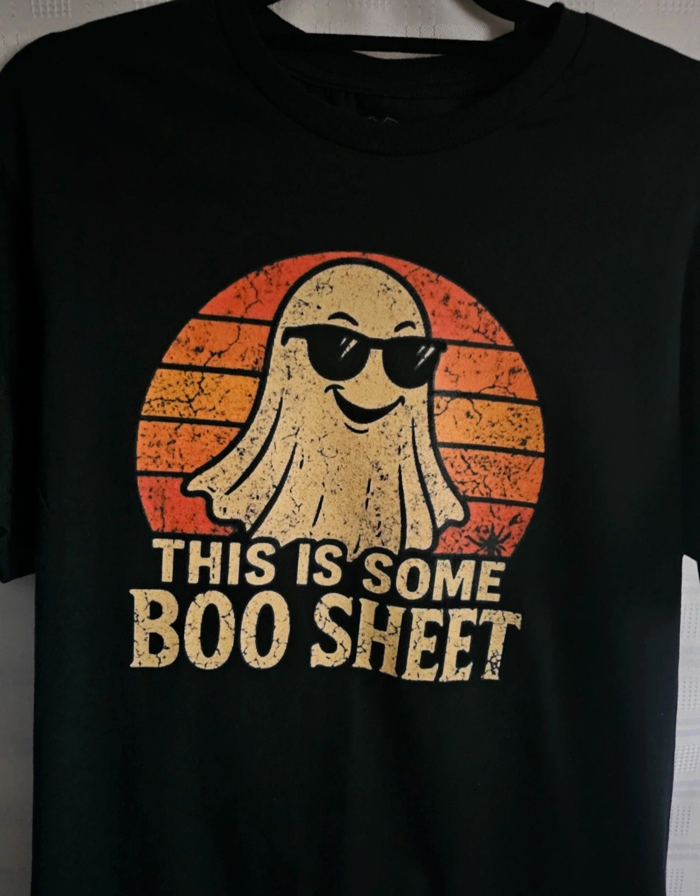 Halloween Black T-Shirt – Funny Ghost “This Is Some Boo Sheet” size M