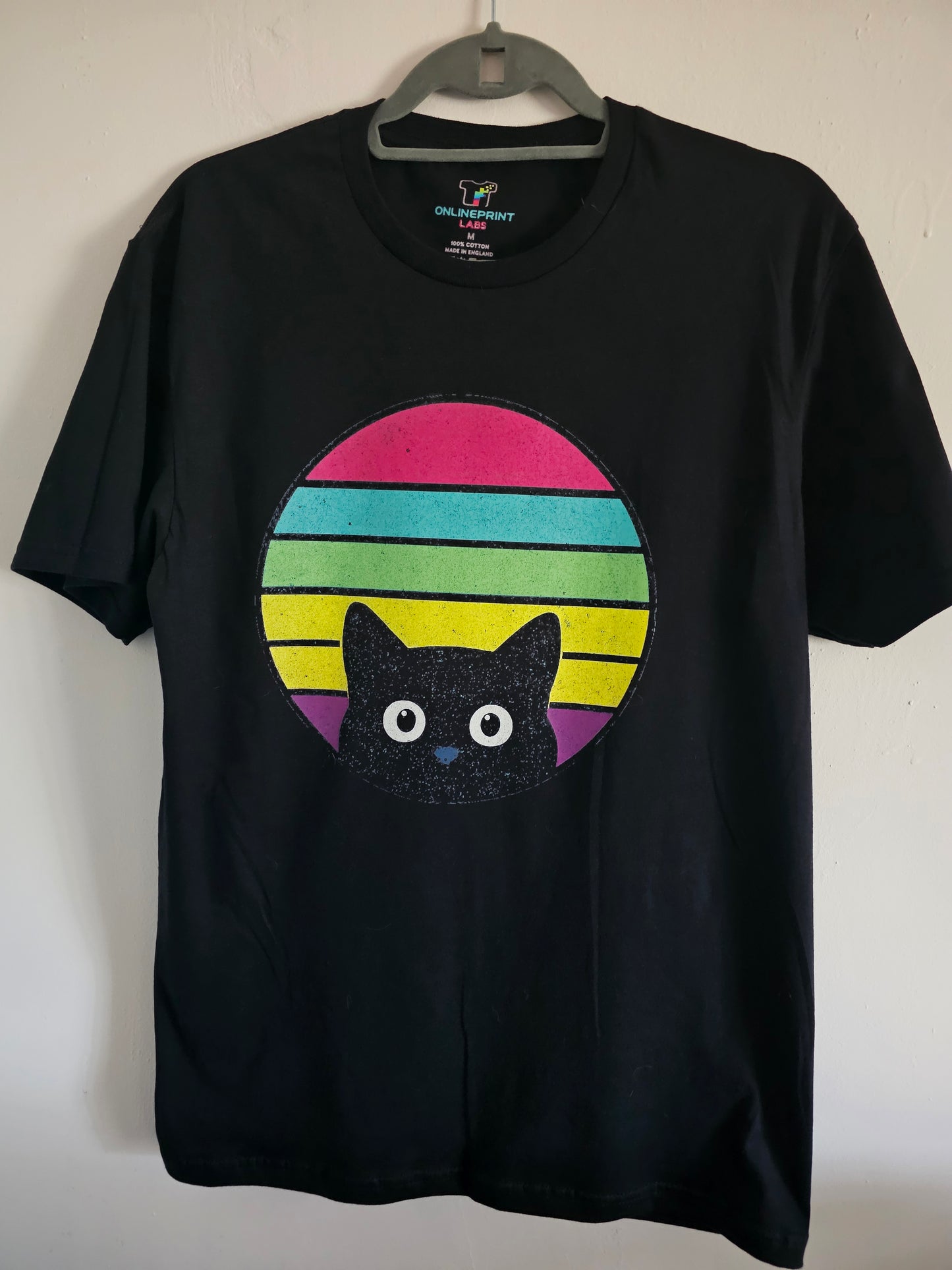 Retro Black Cat T-Shirt | Cute Kawaii Cat , Colourful Vaporwave Style Cat Lover Shirt