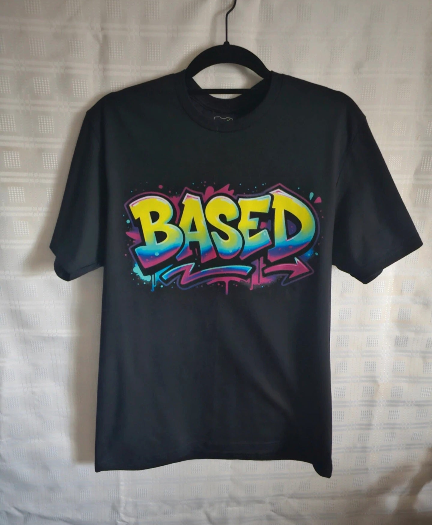Black Graphic T-Shirt “Based” Graffiti Design