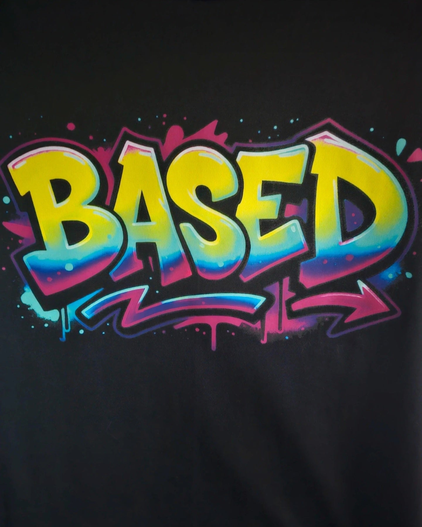 Black Graphic T-Shirt “Based” Graffiti Design