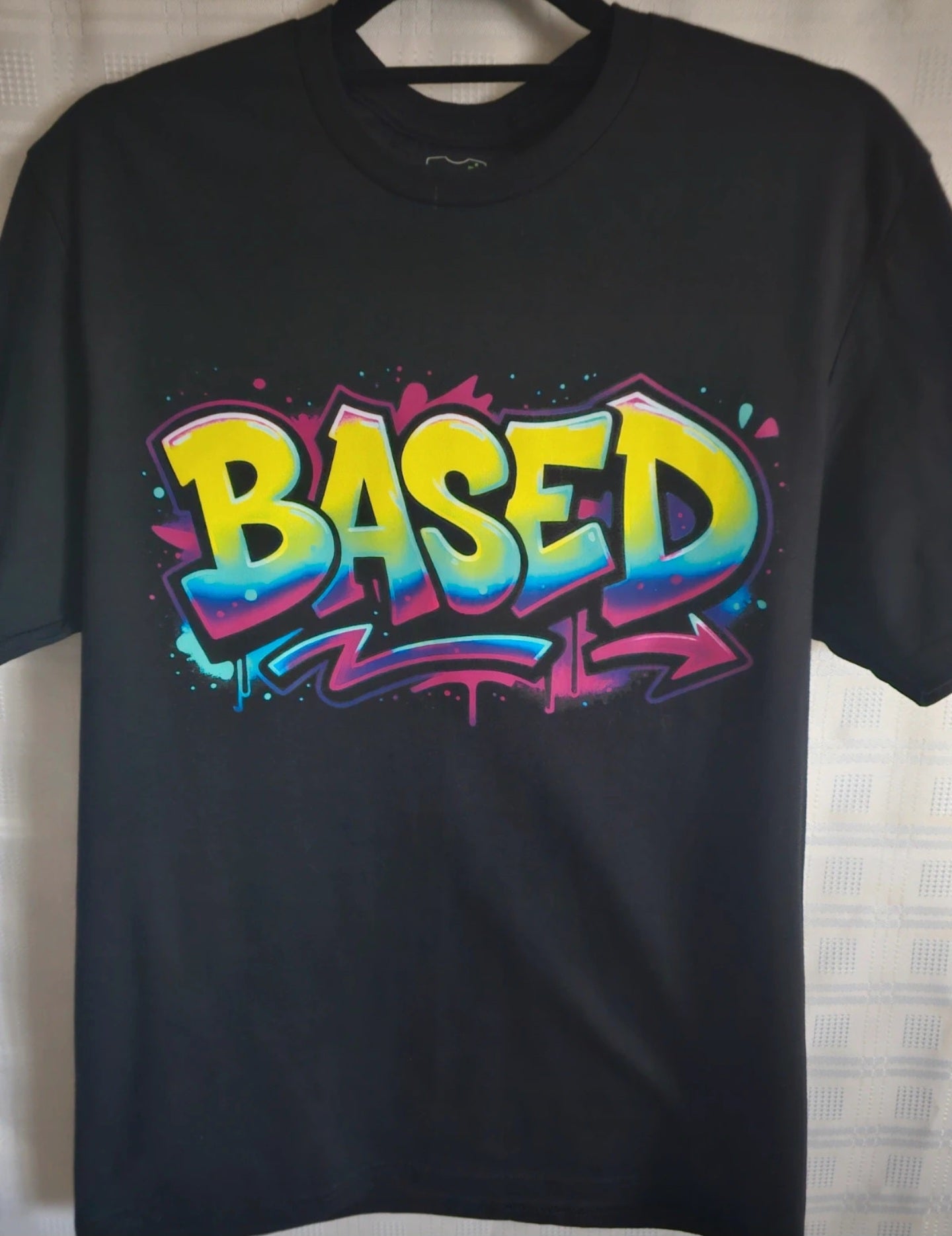 Black Graphic T-Shirt “Based” Graffiti Design