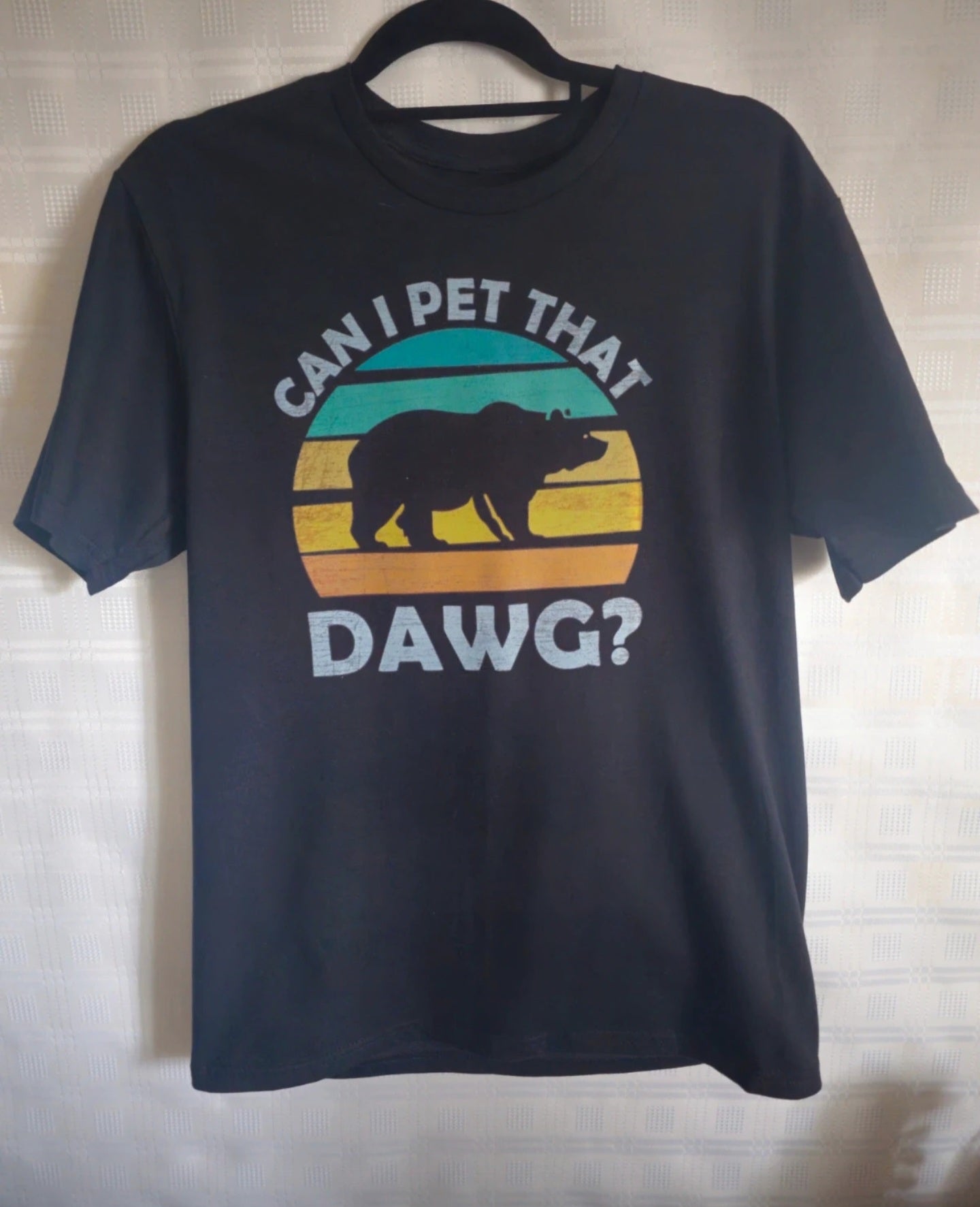 Black meme T-Shirt – Retro Bear Print “Can I Pet That Dawg "