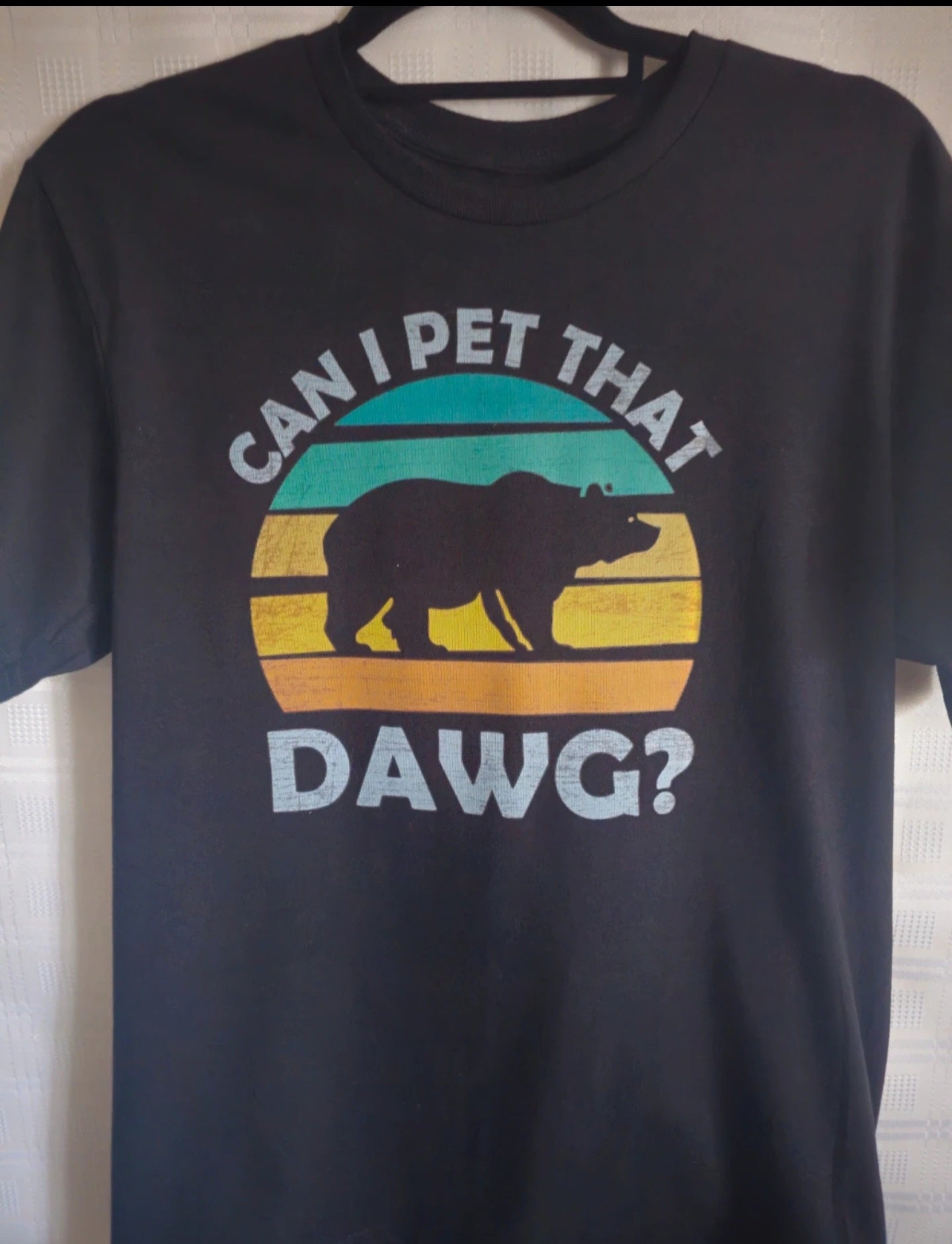Black meme T-Shirt – Retro Bear Print “Can I Pet That Dawg "