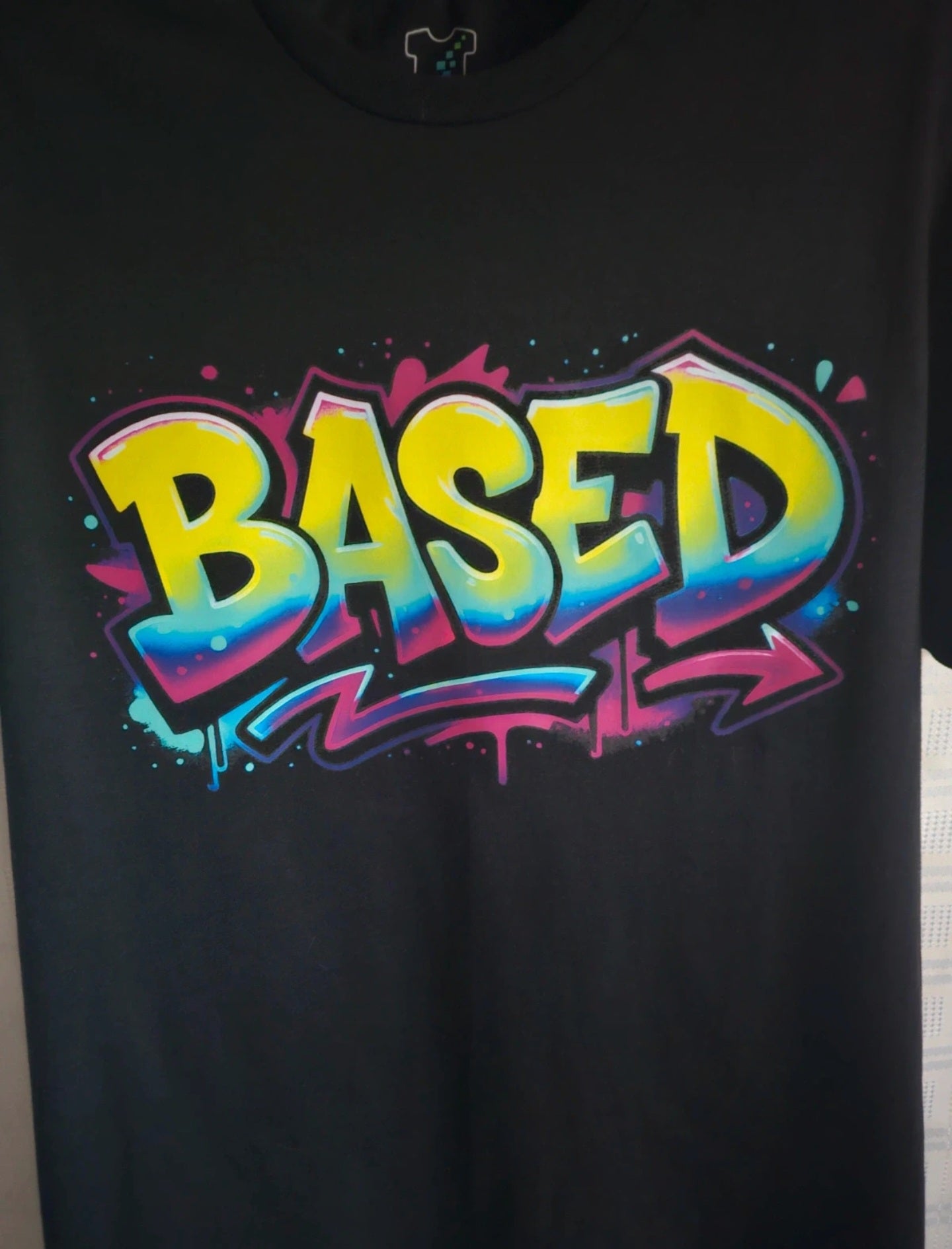 Black Graphic T-Shirt “Based” Graffiti Design