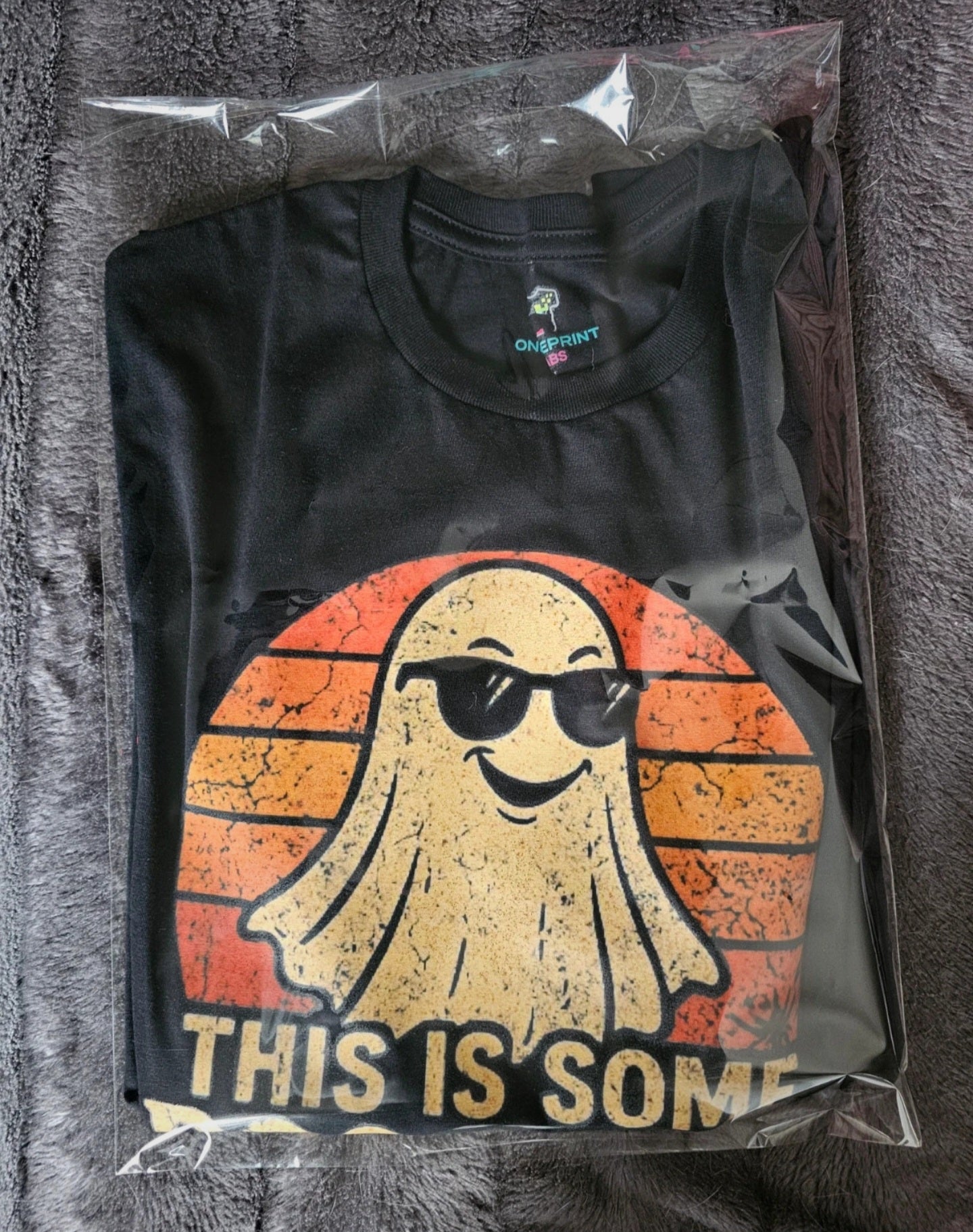 Halloween Black T-Shirt – Funny Ghost “This Is Some Boo Sheet” size M