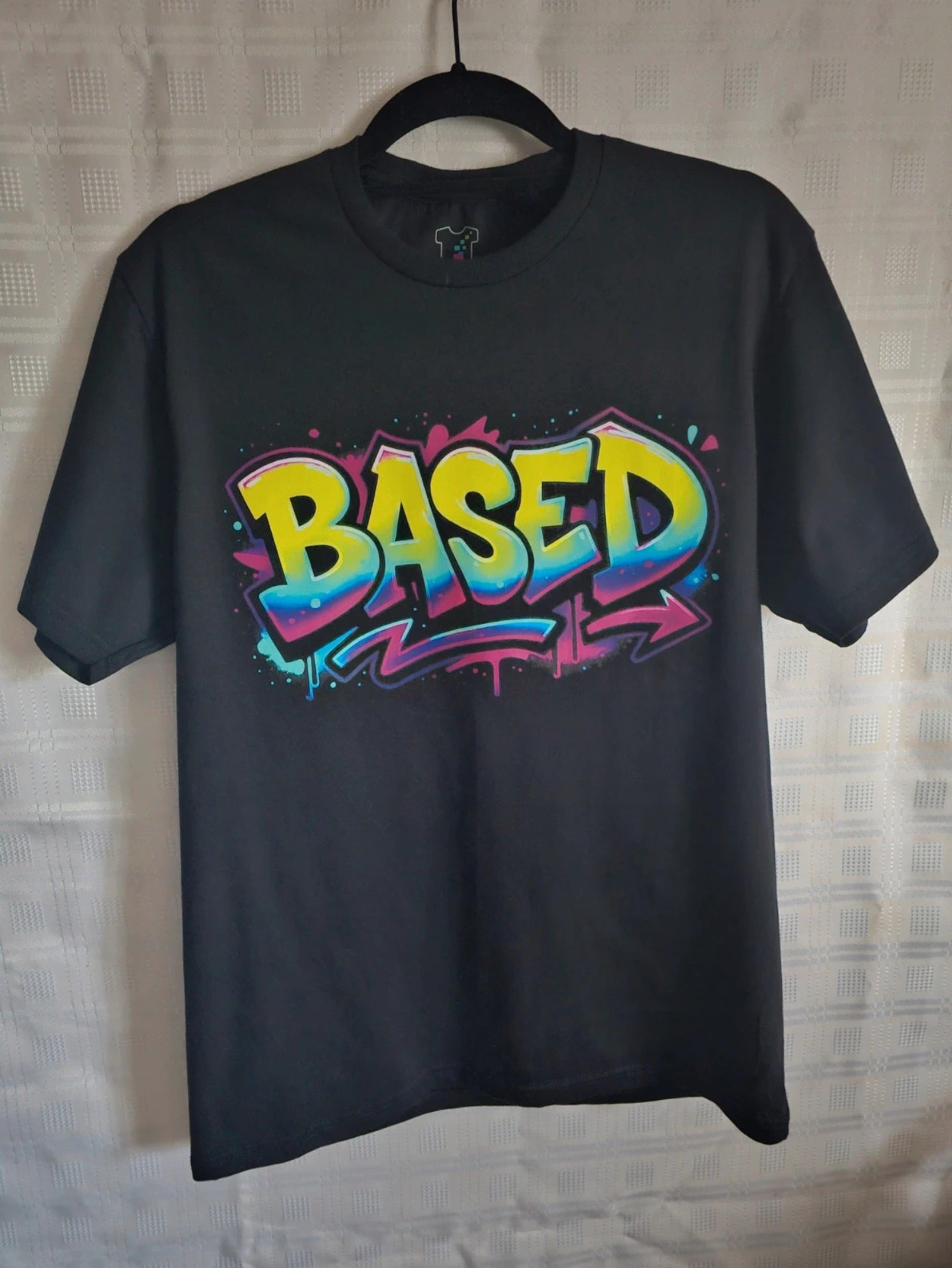 Black Graphic T-Shirt “Based” Graffiti Design