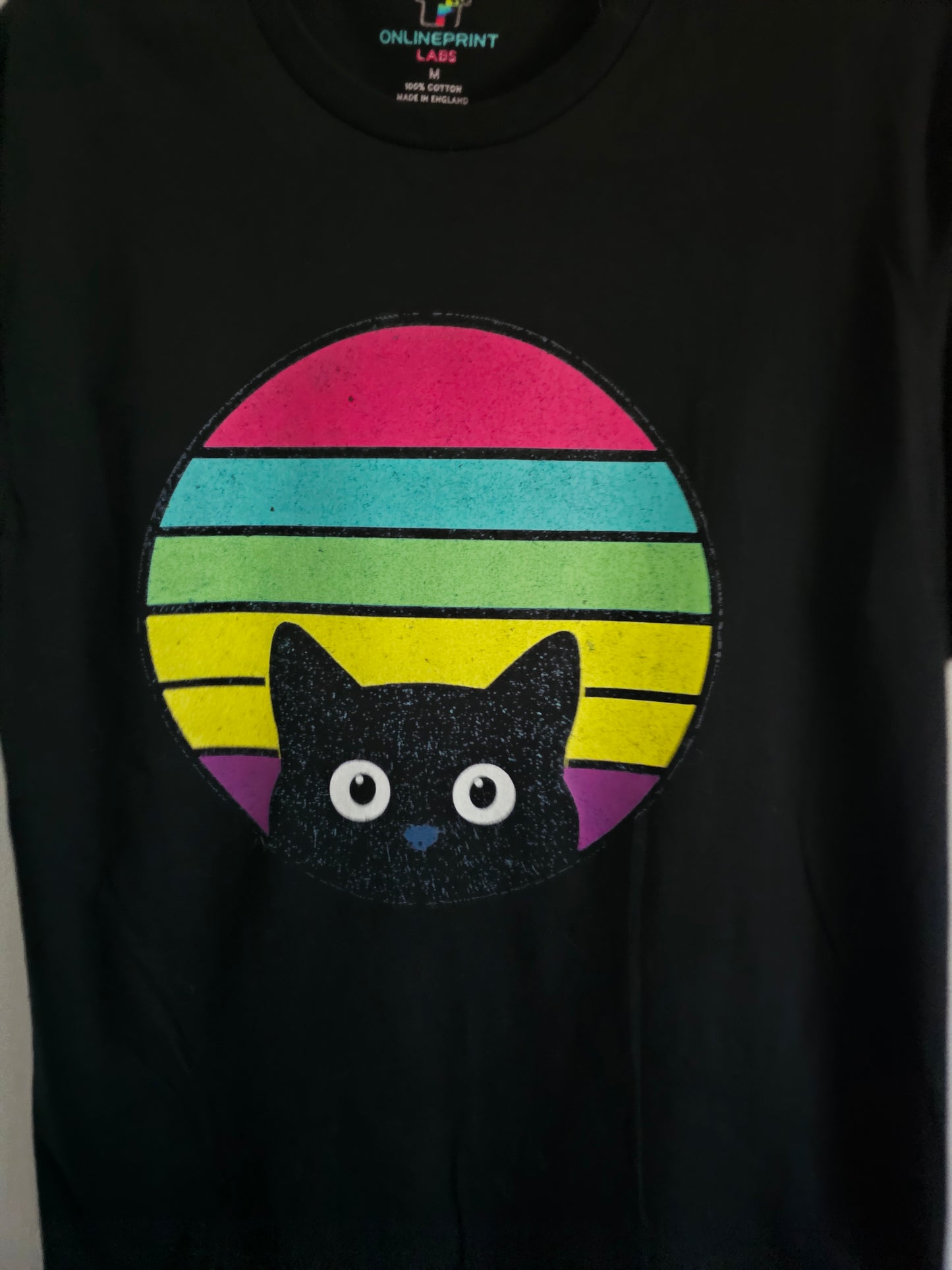 Retro Black Cat T-Shirt | Cute Kawaii Cat , Colourful Vaporwave Style Cat Lover Shirt