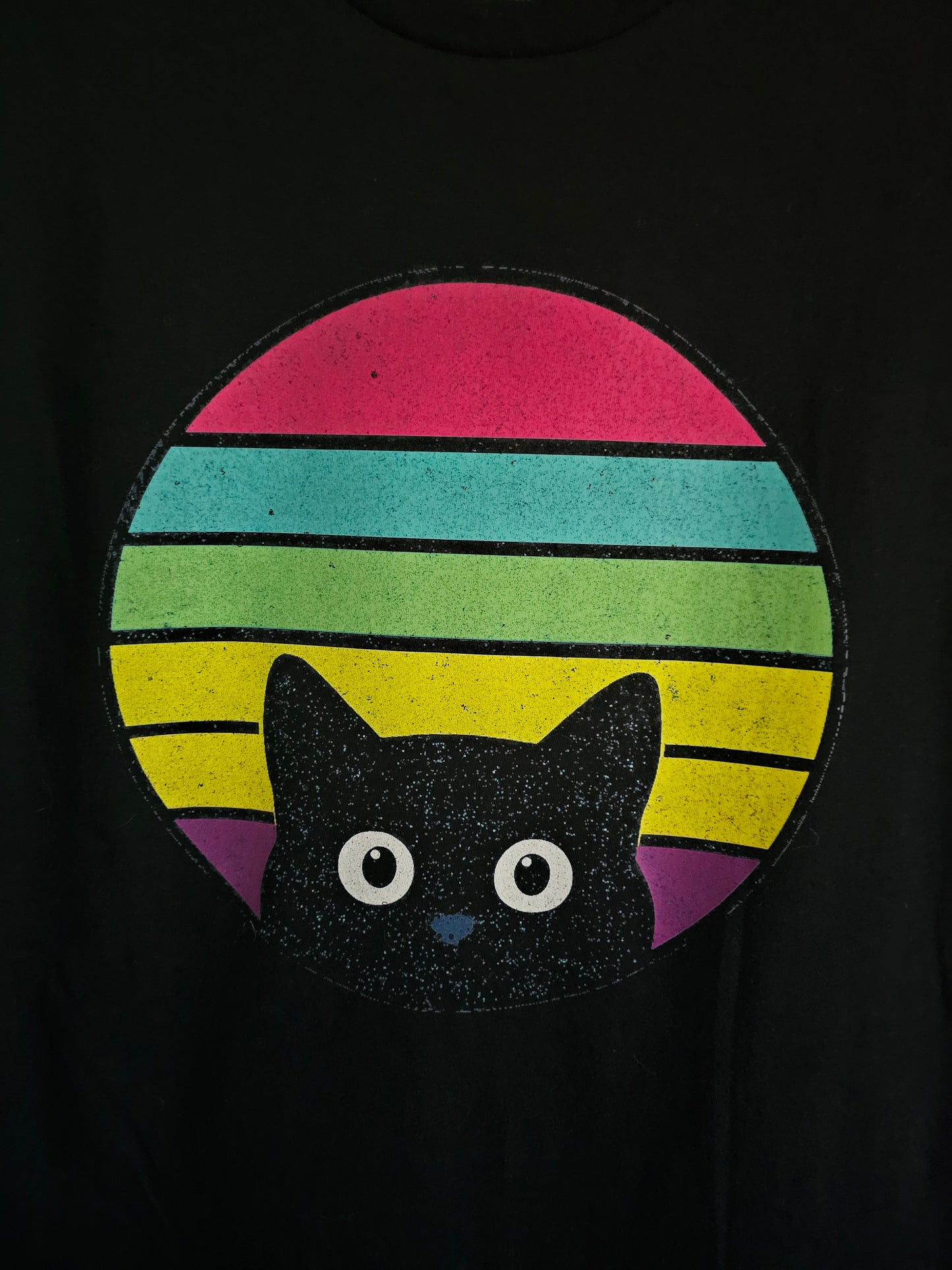 Retro Black Cat T-Shirt | Cute Kawaii Cat , Colourful Vaporwave Style Cat Lover Shirt