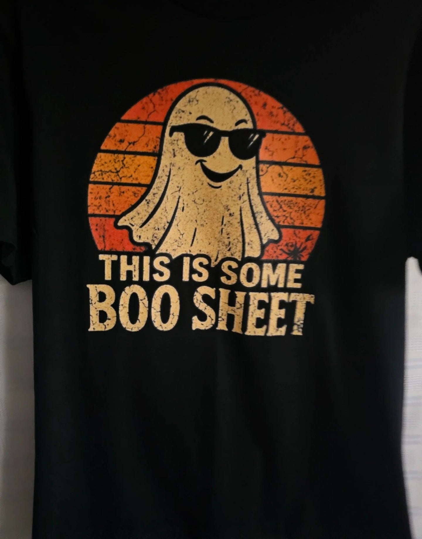Halloween Black T-Shirt – Funny Ghost “This Is Some Boo Sheet” size M